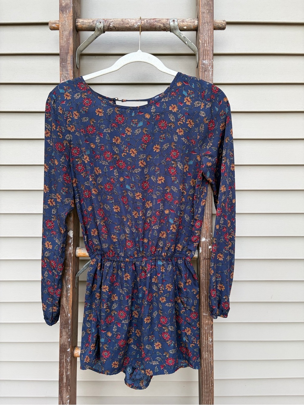 Women’s Navy Floral Long-Sleeve Romper